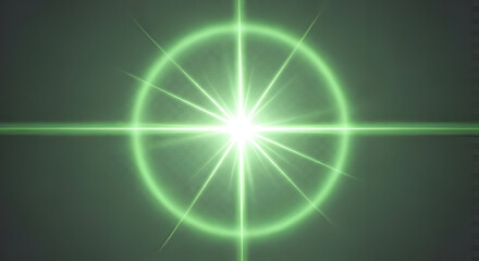 Naklejka premium Abstract luminous green circle with radiating beams on a dark background