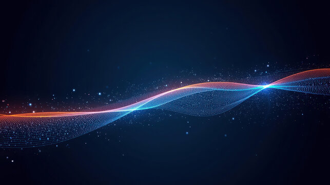 Blue and red wave of light with a lot of small dots