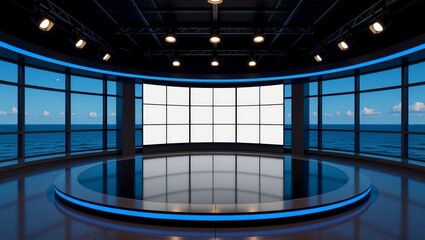 Modern studio with ocean view and circular platform