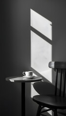 Coffee cup on table in sunlight: minimalist still life
