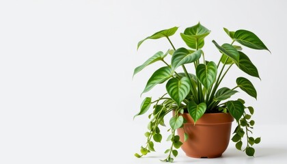 Lush green indoor plant in terracotta pot with vibrant leaves on a light background for modern decor and nature enthusiasts