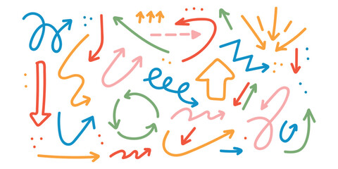 Hand drawn sketchy Doodle Arrows, Direction pointers icon vector. directions symbol. vector illustration.