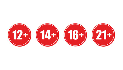 Age restriction icons set vector red circles with age limits