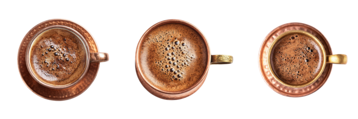 Coffee cups with rich foam on transparent background close-up view artful presentation