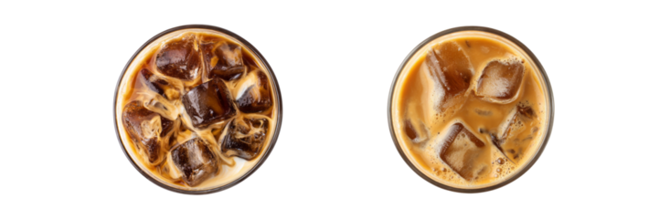 Refreshing iced coffee drinks on transparent background top view culinary delight minimalist