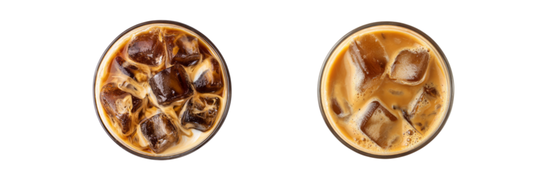 Refreshing iced coffee drinks on transparent background top view culinary delight minimalist