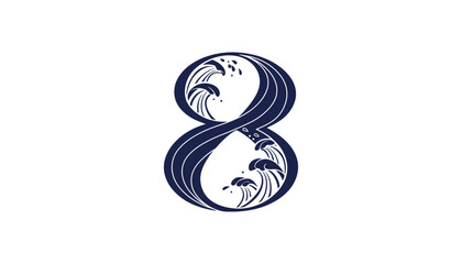 Number eight wave illustration ocean themed design for print