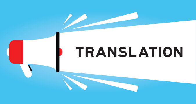 Color megaphone icon with word translation in white banner on blue background