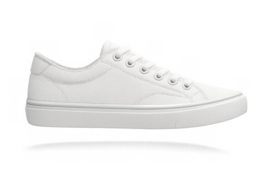 White canvas sneaker with laces, showcasing casual footwear style, comfort, and fashion on a transparent background