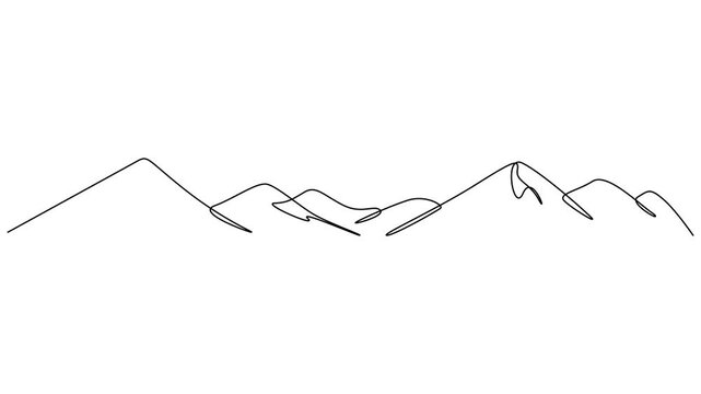 Self-drawing line animation One continuous line drawing nature, beautiful mountain scenery. Full length motion