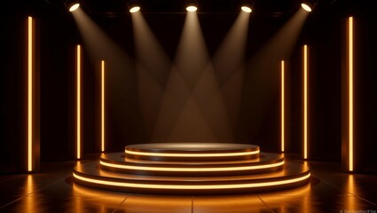 Modern stage with circular illuminated platforms and spotlights