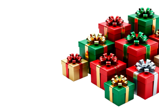 Festive Holiday Cheer A Collection of Red, Green, and Gold Gift Boxes for Christmas or Special Occasions