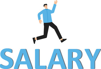 Office salary or bank deposit employee working businessman, businessman walking on word cube block building Salary concept
