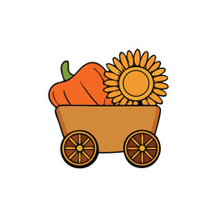 old carriage with flowers on white background