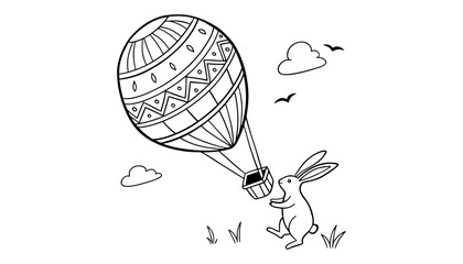 Whimsical bunny on adventure with hot air balloon illustration