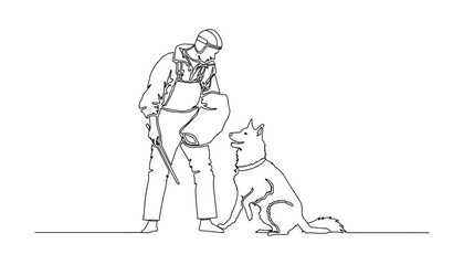 Dog training illustration continuous line drawing vector art