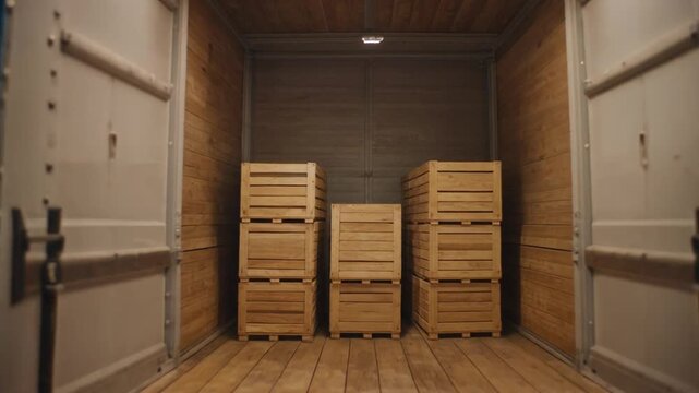 Wooden Boxes and Crates Loaded in Truck Trailer