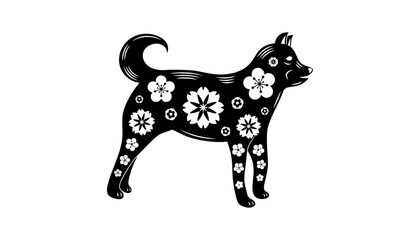Dog silhouette with floral pattern vector art illustration