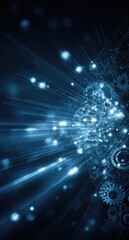 Naklejka premium Abstract illustration of interconnected gears and glowing light beams