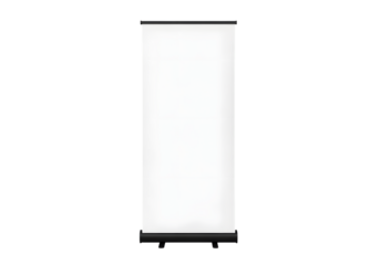 Retractable Banner Stand with Blank White Display Surface isolated on a transparent background exhibition