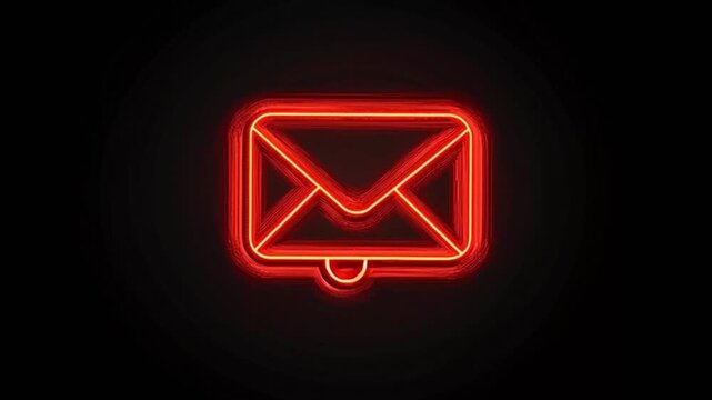 glowing red neon email notification icon animation