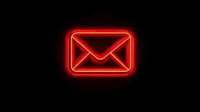 glowing red neon email notification icon animation