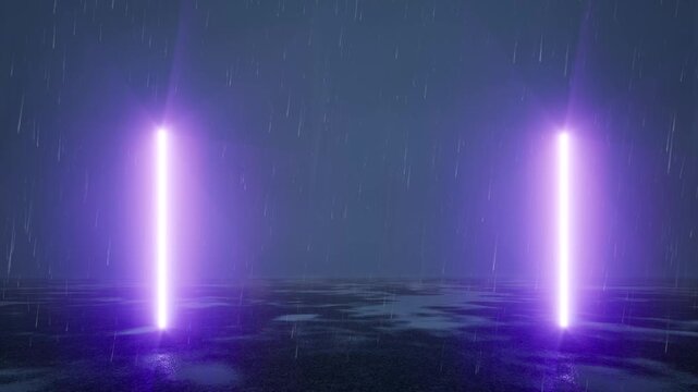 purple neon led lines on night rain bg