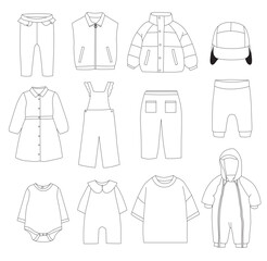 Set of 12 Baby and kid's Clothes illustration - vector graphic resource