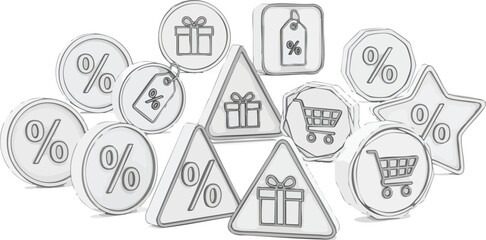 Sale Icons Percentage, Gift, Cart Symbols for Shopping