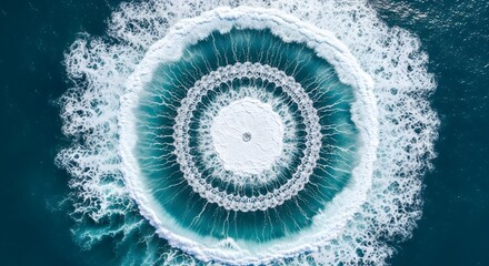 Aerial view of ocean waves forming a circular pattern art
