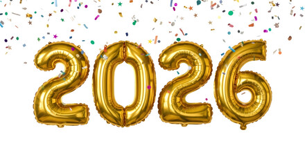 Golden 2026 New Year Balloons, isolated on transparent background