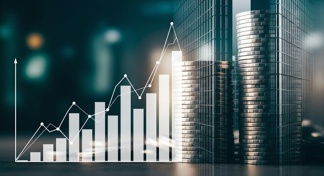 Financial Growth Business Investment Economy Chart Stacks Coins Copy Space - Powered by Adobe