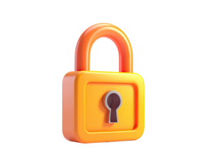 3D rendering, orange padlock against dark background