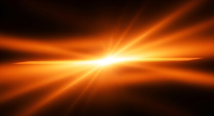 Abstract vibrant orange light with radiating beams against a dark backdrop