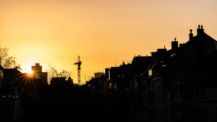 Crane in the Sunset of Duesseldorf Germany in November 2025 - City Developement. High quality photo