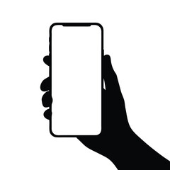 Silhouette of a hand holding a smartphone with a blank screen