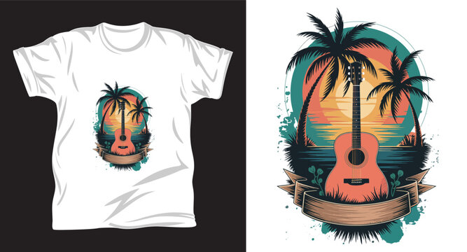Beach graphic vector T shirt design print.