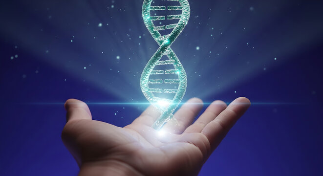 Glowing DNA Helix Science Technology Hand Copy Space Blue