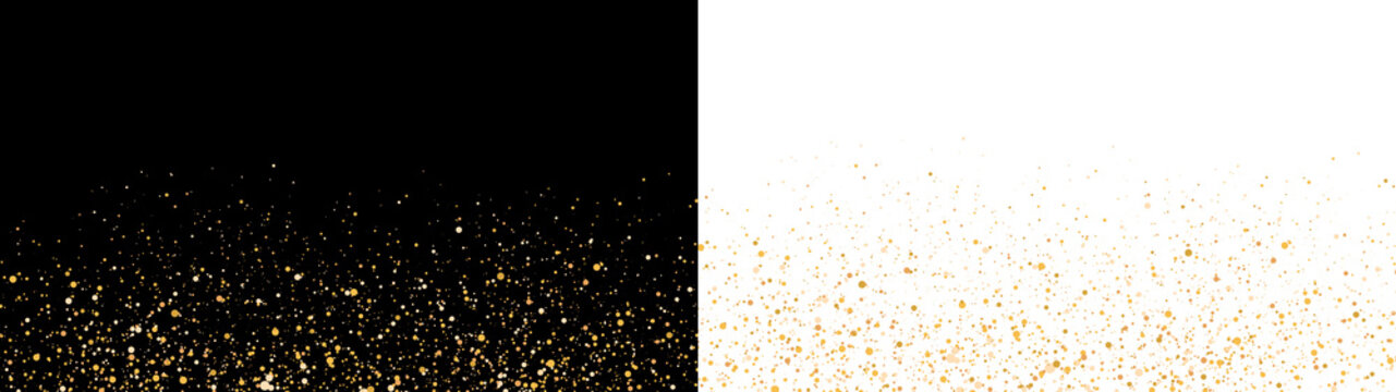 A gold confetti garland with falling glitter, bright sparkles, and repeating yellow dots in PNG format.