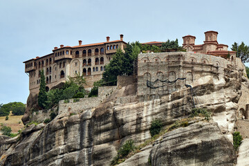 Orthodox, historic monastery on top of a rock in Meteora