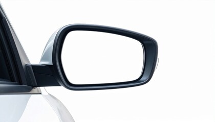 A close-up of a car’s left side mirror reflecting the vehicle’s side and road lane markings, captured in motion, emphasizing driving perspective, safety awareness, and automotive design clarity.