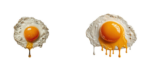 Two fried eggs with runny yolks ready for breakfast on transparent background