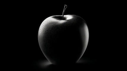 Obraz premium A single apple with water droplets on its surface isolated against a black background