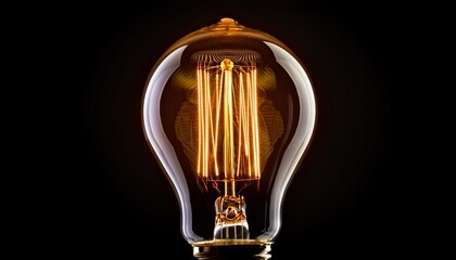 close up of a glowing incandescent light bulb against a black background
