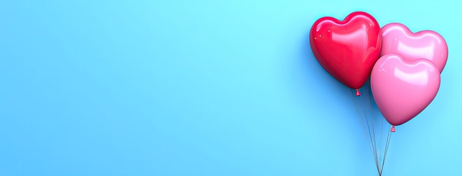Colorful heart-shaped balloons floating against a soft blue backdrop create a whimsical atmosphere perfect for celebration or heartfelt messages
