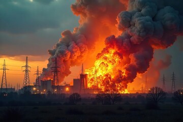 Industrial Power Plant Inferno Emergency Crews Battle Fierce Blaze, Significant Damage Visible