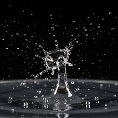 Dynamic water droplet collision creating stunning crown shape, perfect for conceptual design and artistic projects