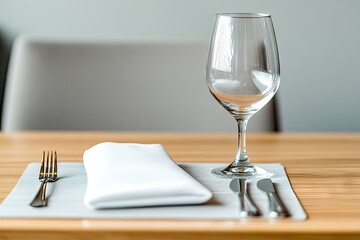 An elegant table setting featuring ephemeral materials and precise lines in a soft gray gradient ambiance