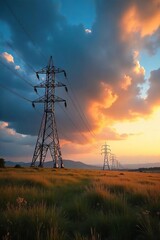 Dramatic Sky Over Power Lines Raw Power and Scenic Beauty of Vast Landscape