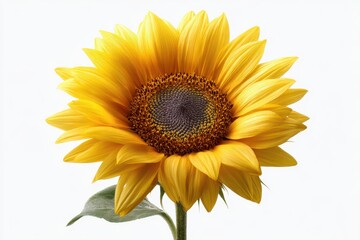Fototapeta premium Close-up studio photograph of a mature sunflower bloom with vivid yellow petals and a dark center on a white background